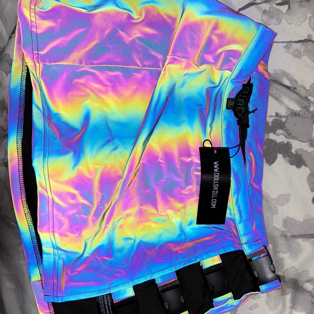 Dolls Kill QUBEX Reflective Buckle Skirt – NWT